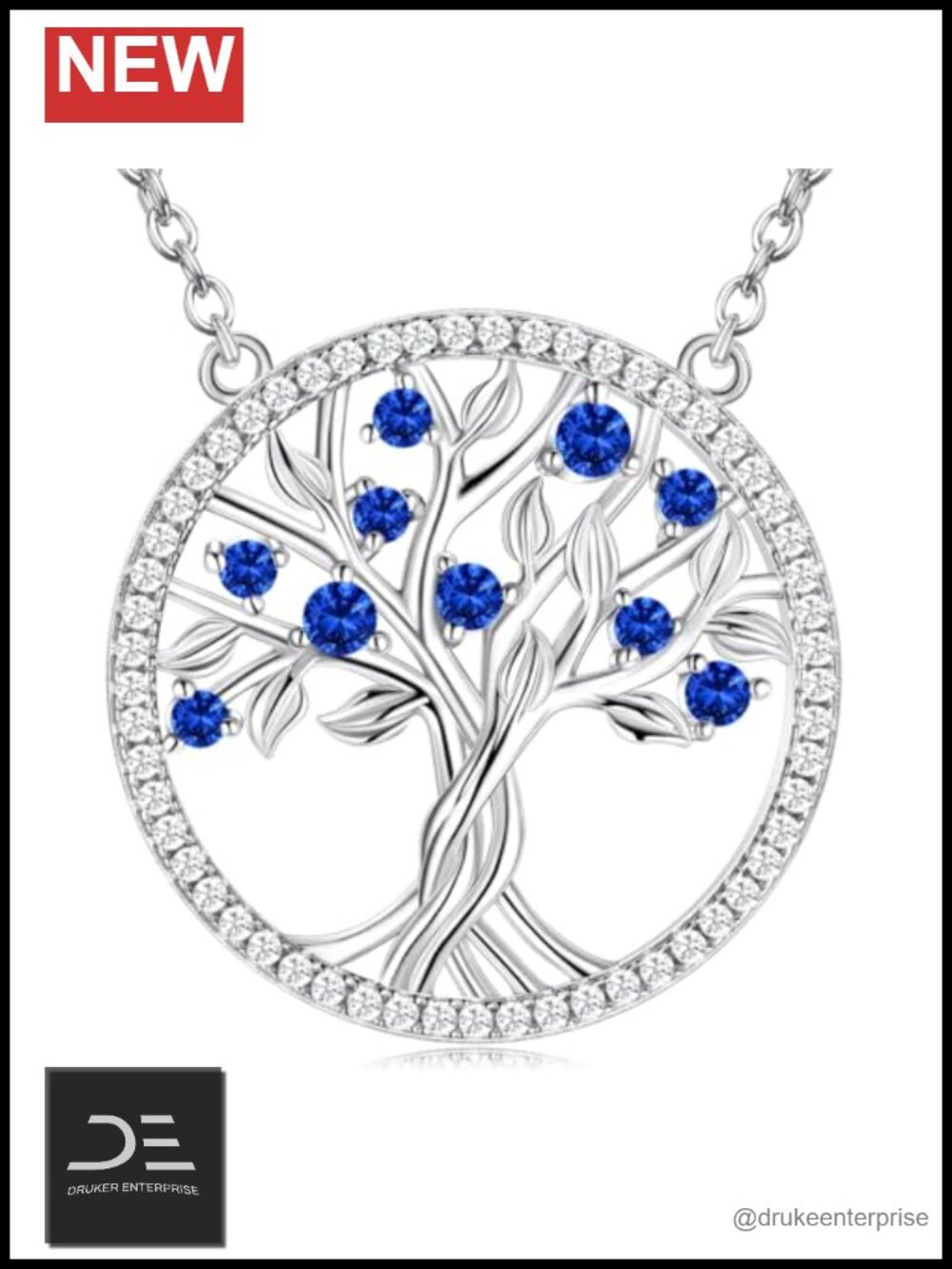925 Sterling Silver Tree of Life Necklace Blue Sapphire September Birthstone